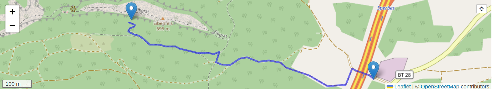 Das Bild zeigt eine Karte mit dem Zustieg zum Kletterfels Bärleinhuter